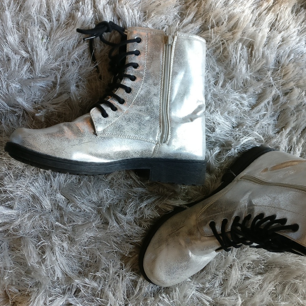 Silver Iridescent Combat Boots Barely Worn